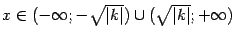 $ x\in(-\infty;-\sqrt{\vert k\vert})\cup(\sqrt{\vert k\vert};+\infty)$