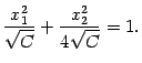 $\displaystyle \frac{x^2_1}{\sqrt{C}}+\frac{x_2^2}{4\sqrt{C}}=1.$