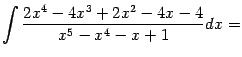 $\displaystyle \int\frac{2x^4-4x^3+2x^2-4x-4}{x^5-x^4-x+1}dx=$