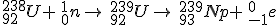 LaTeX: ~^{238}_{92}U + \ ^1_0n \to \ ^{239}_{92}U \to \ ^{239}_{93}Np + \ ^0_{-1}e